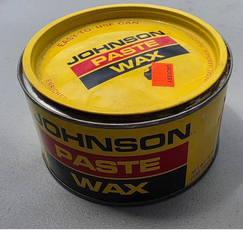 Vintage Johnson Paste Wax 16 oz Metal Tin Original Wood Floor Polish Yellow Can